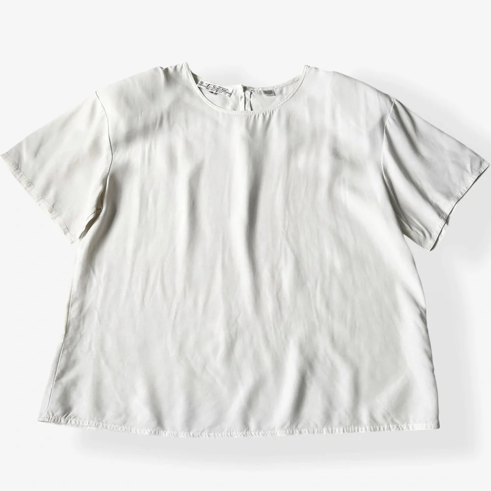 VTG 80s Herman Geist for Talbots Antique White Relaxed Short Sleeve Shirt Blouse - Picture 4 of 9